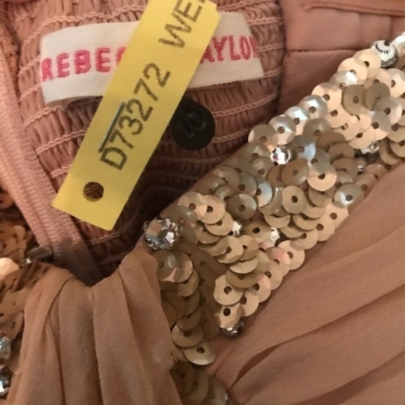 𝅺Rebecca Taylor Floral Beaded Strapless Dress Blush - Picture 6 of 7